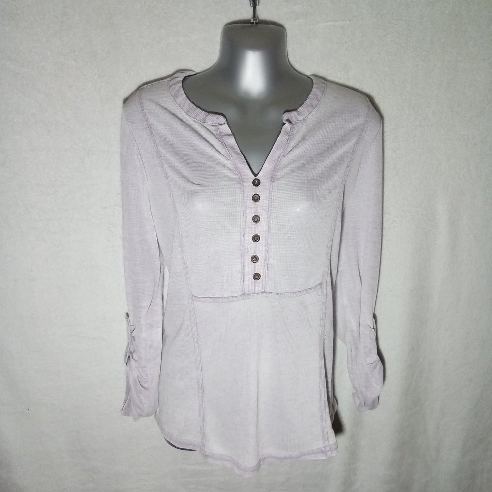 Jane & Delancey Burnout Tunic Thermal Waffle Knit Henley Roll Tab Light Purple